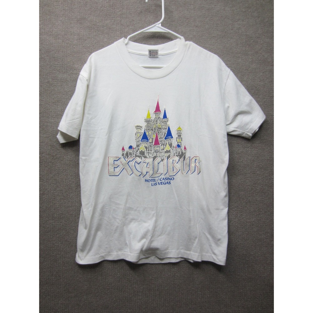Vintage Excalibur Hotel Casino Las Vegas T-Shirt Mens Large White Puff Print USA